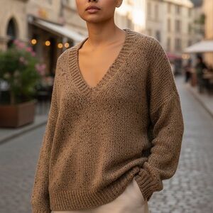 Zara V-Neck Sweater in Warm Brown